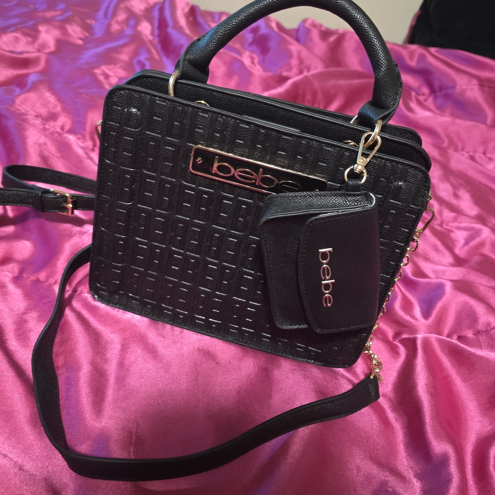 Bebe Black Crossbody Bag with Gold Accents